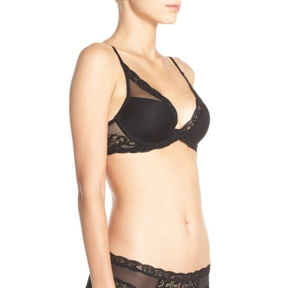 🆕NATORI Feathers Underwire T-Shirt Plunge Bra 34DD Black #730023 - Picture 2 of 10
